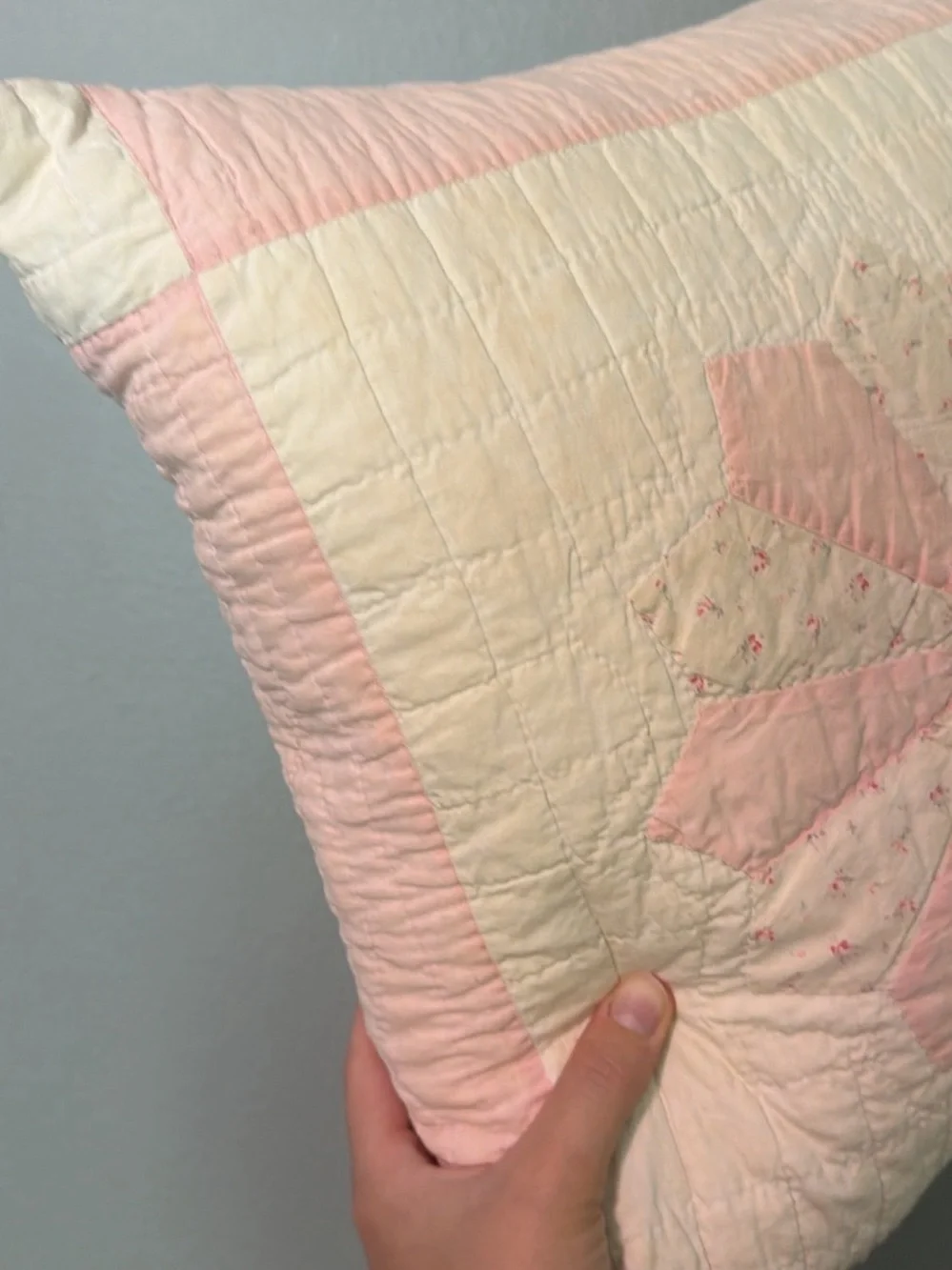 Handmade Pink Floral Patchwork Throw Pillow